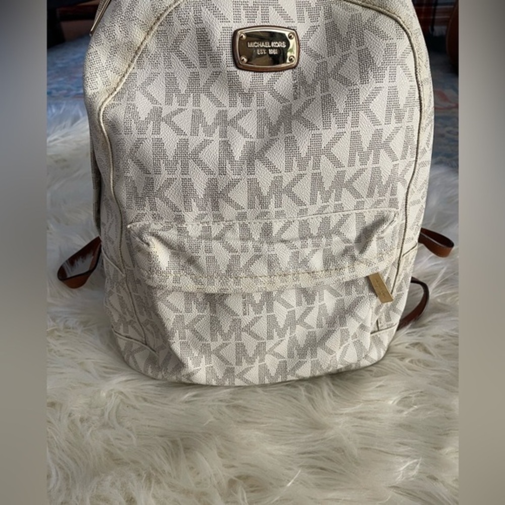 Michael Kors Beige Monogram jet set‎ signature backpack vanilla large leather - Picture 16 of 16